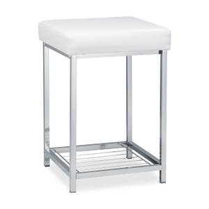 Tabouret rembourré avec rangement blanc Argenté - Blanc - Métal - Matière plastique - 33 x 47 x 33 cm