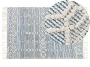 Teppich ORHANELI Blau - Weiß - Echtfell - 160 x 1 x 230 cm