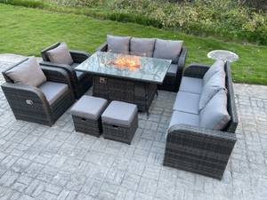 10-Sitzer Rattan Gartenmöbel Set Sofa Grau - Polyrattan - Stein - 80 x 69 x 140 cm