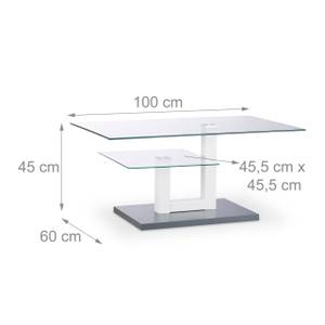 Couchtisch Glas mit Ablage Grau - Weiß - Holzwerkstoff - Glas - Metall - 100 x 45 x 60 cm