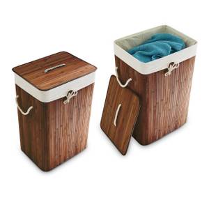 Lot de 2 paniers à linge bambou marron Blanc crème - Marron foncé