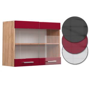 meuble de cuisine haut vitré R-Line Bordeaux brillant - Imitation chêne truffier de sonoma - Largeur : 80 cm