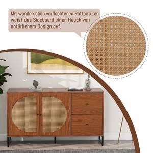 Sideboard Natur Ⅱ Braun - Holzwerkstoff - Metall - Polyrattan - 40 x 75 x 130 cm