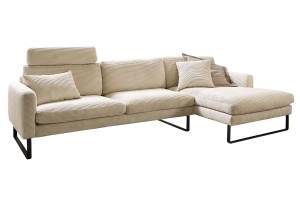 Sofa RICARDA Ecksofa Cord Cremeweiß - Ecke davorstehend rechts - Longchair davorstehend rechts