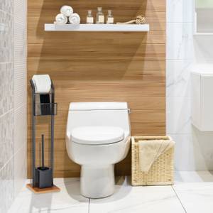 Ensemble WC avec étagère Noir - Marron - Bois manufacturé - Métal - Matière plastique - 19 x 78 x 19 cm