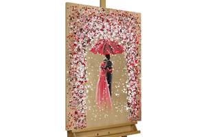 Bild handgemalt Blossoming of the Senses Gold - Rot - Massivholz - Textil - 60 x 90 x 4 cm