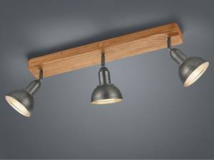 LED Deckenleuchte Holz 3 flammig Silber Braun - Grau - Metall - Massivholz - 58 x 21 x 12 cm
