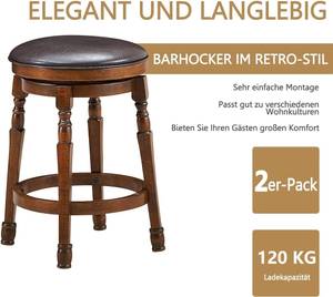 60cm hoch Barhocker 2er Set Braun - Holzwerkstoff - 42 x 60 x 42 cm