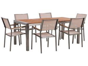 Set de salle à manger GROSSETO Beige - Chêne clair - Argenté - 180 x 87 x 90 cm - Lot de 6 - Métal - Huilé - Non revêtu - Nombre de pièces dans le lot : 7