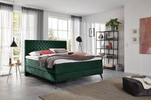 Lit boxspring SINDAR Noir - Vert foncé - Largeur : 162 cm - Noir