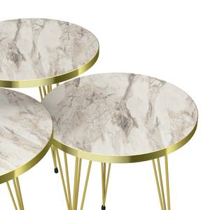 Set de 3 tables d'appoint Ry rondes Imitation marbre blanc - 34 x 55 x 34 cm