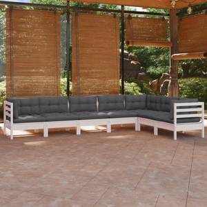 7-tlg. Garten-Lounge-Set mit Kissen Weiß Weiß