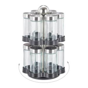 Gewürzkarussell mit 12 Gläsern Schwarz - Silber - Glas - Metall - Kunststoff - 14 x 26 x 14 cm