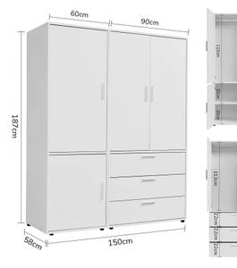 Kleiderschrank Der Grenzenlose I Weiß - Breite: 150 cm - 4 Türen - 3