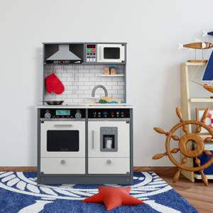 Kinder Spielküche mit Zubehör Schwarz - Grau - Weiß - Holzwerkstoff - 65 x 93 x 30 cm