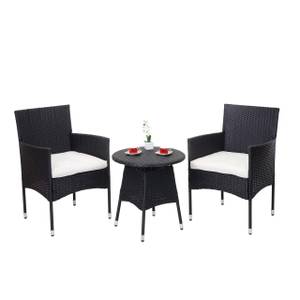 Poly-Rattan Balkonset G27 (3-teilig) Grau - Weiß - Kunststoff - Polyrattan - 57 x 83 x 58 cm