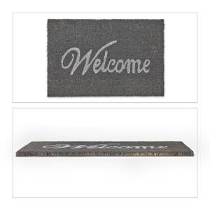Graue Fußmatte Welcome aus Kokos Grau - Weiß - Naturfaser - Kunststoff - 60 x 2 x 40 cm