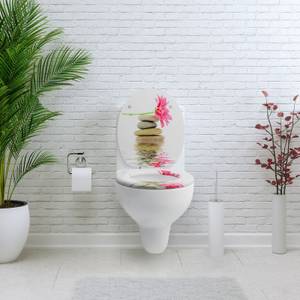 Premuim Abattant WC - Gerberas Gris - Rose foncé - Blanc - Bois manufacturé - 38 x 5 x 44 cm