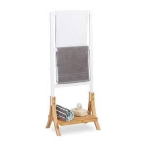 Porte-serviettes sur pied 3 bras blanc Marron - Blanc - Bambou - Matière plastique - 41 x 104 x 29 cm