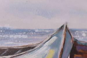 Tableau peint Boats of Fishermen Beige - Bleu - Bois massif - Textile - 120 x 60 x 4 cm