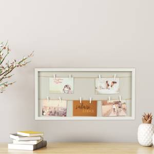 Cadre photo avec pinces & fil Marron - Gris - Blanc - Bois manufacturé - Rotin - 62 x 32 x 3 cm