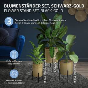 3er Set Blumenständer mit Übertopf Schwarz - Metall - 24 x 51 x 24 cm