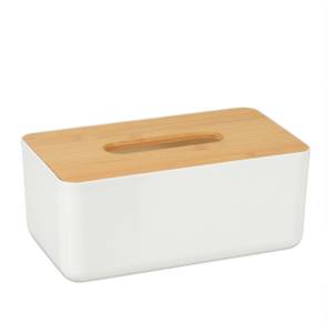 Lot de 2 boîtes à mouchoirs couvercle Marron - Blanc - Bambou - Matière plastique - 23 x 10 x 13 cm