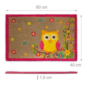 Paillasson en fibres de coco Hibou Marron - Rouge - Jaune - Fibres naturelles - Matière plastique - 40 x 2 x 60 cm