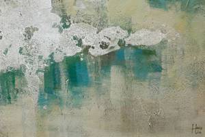 Tableau peint à la main Dans mes rêves Turquoise - Bois massif - Textile - 120 x 80 x 4 cm