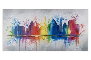 Acrylbild handgemalt Dortmunder Skyline Grau - Massivholz - Textil - Holz teilmassiv - 120 x 60 x 4 cm