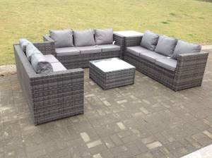 Rattan Sofa 9 Sitzer Gartenmöbel Set Grau - Polyrattan - Stein - 65 x 66 x 177 cm