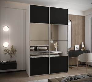 Armoire Lux 4 Noir - Argenté - Blanc - Largeur : 150 cm