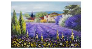 Acrylbild handgemalt Lavendelzeit Grün - Violett - Massivholz - Textil - 90 x 60 x 4 cm
