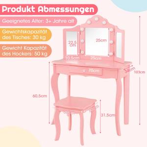 Kosmetiktisch TK32457PQ Pink - Holzwerkstoff - 34 x 103 x 70 cm