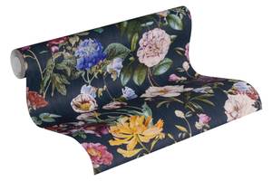 Bunte Blumentapete Floral Blau - Grün - Rot - Kunststoff - Textil - 53 x 1005 x 1 cm