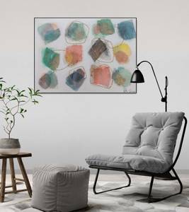 Tableau peint Colorful Interplay Blanc - Bois massif - Textile - 100 x 75 x 4 cm