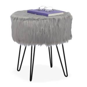 Tabouret 4 pieds fourrure gris Noir - Gris - Bois manufacturé - Métal - Matière plastique - 37 x 41 x 37 cm