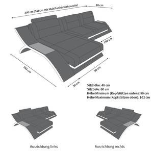 Leder Ecksofa Calabria schwarz-weiß Ecke davorstehend links - Ottomane davorstehend links