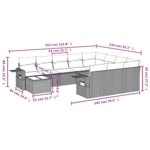 Gartensitzgruppe K3584(11-tlg) Schwarz - Massivholz - 69 x 62 x 62 cm