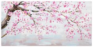 Tableau peint à la main Ode to Spring Rose foncé - Bois massif - Textile - 120 x 60 x 4 cm