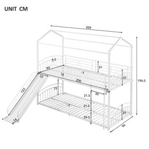 Etagenbett Kinderbett Jupitur Ⅰ Weiß - Metall - 201 x 197 x 209 cm