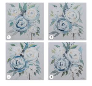Tableau peint à la main Fragrant Roses Bleu - Blanc - Bois massif - Textile - 60 x 60 x 4 cm