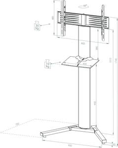 TV-Standfuß Stadino Silber - Metall - 90 x 174 x 72 cm