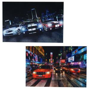 LED-Bild Cars (2er Set) Holzart/Dekor - Holz teilmassiv - 40 x 60 x 1 cm