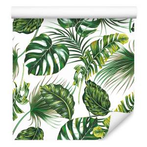 Papier Peint feuilles exotiques nature Vert - Blanc - Papier - 53 x 1000 x 1000 cm