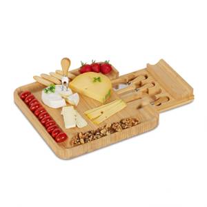 Plateau fromage bambou & lot 4 couverts Marron - Bambou - Métal - 33 x 4 x 33 cm