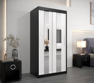 Armoire à portes coulissantes Pole Noir - Blanc - Largeur : 100 cm - 2 porte