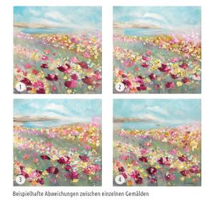 Acrylbild handgemalt Herbaceous Poppy Blau - Pink - Massivholz - Textil - 60 x 60 x 4 cm