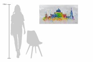 Bild handgemalt Bern Skyline Silhouette Grau - Massivholz - Textil - 120 x 60 x 4 cm
