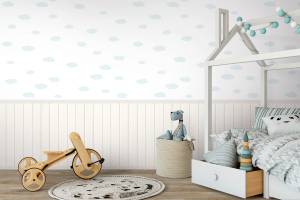 Wallpanel Wolkentapete Creme - Hellblau - Weiß